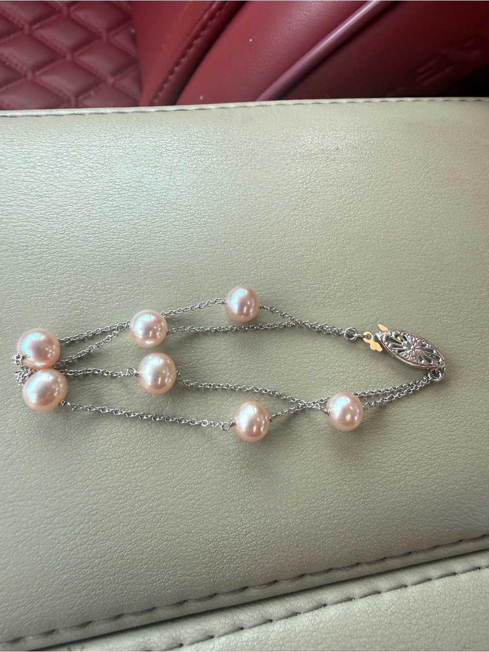 14k White Gold Pink Pearl Bracelet/Earring Set